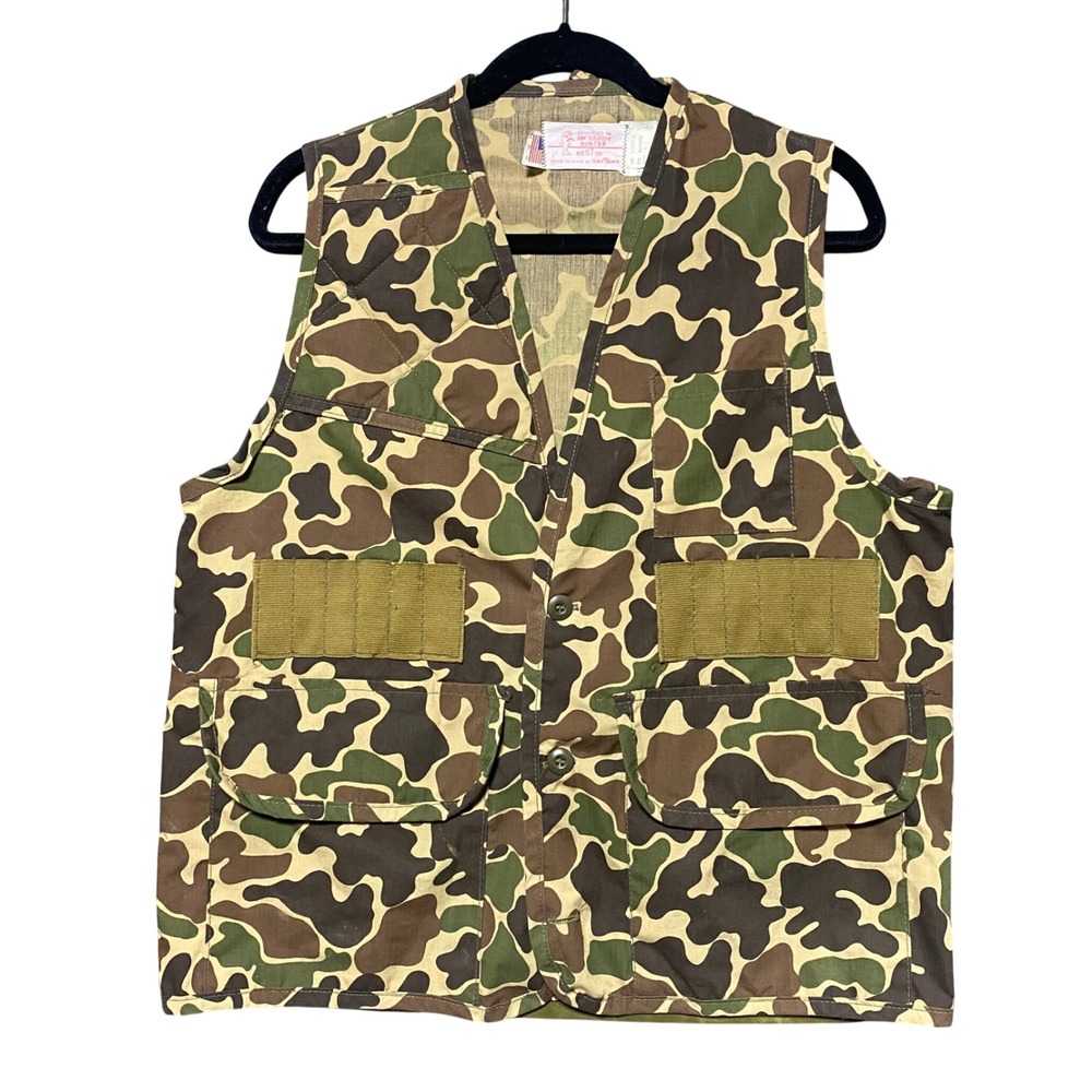 Vintage Saftbak Hunting Vest Jim Catfish Hunter Mens M Duck Camo USA Outdoor